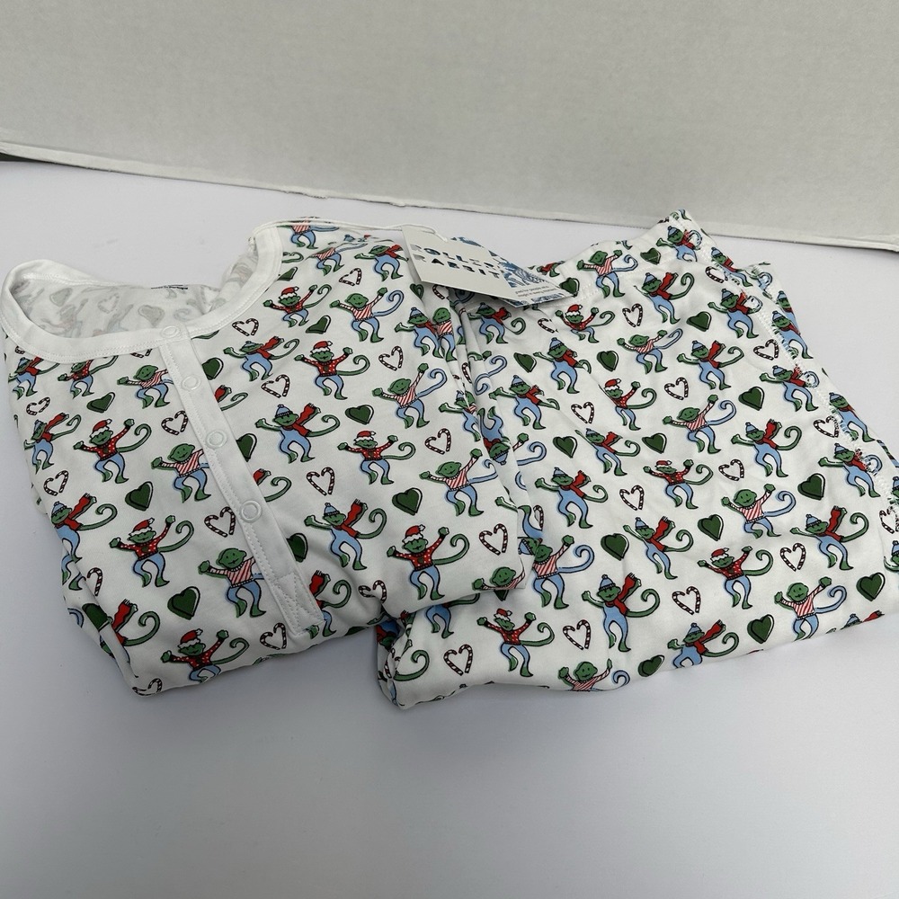 Roller Rabbit NWT Merry Monkey Christmas Pajamas Multicolor Cotton Size Large - Picture 2 of 7
